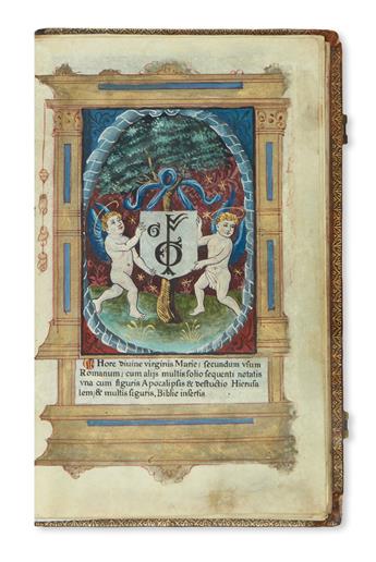 (CATHOLIC LITURGY.)  Hore divine virginis Marie, secundum usum Romanum.  Circa 1518.  Fully illuminated copy.  Lacks 5 leaves.
